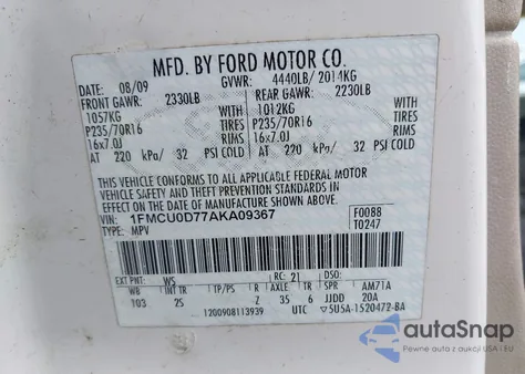 2010 Ford Escape Xlt z USA, uszkodzony, nr VIN 1FMCU0D77AKA09367